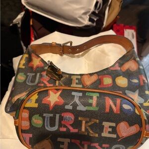 Dooney & Bourke Black and Brown Shoulder Bag with Leather Trim